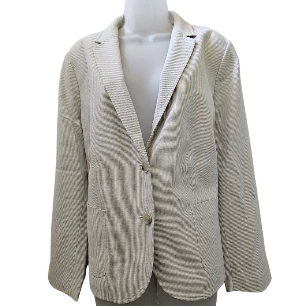Talbots Blazer Women's 18WP Plus Petite Grey Pinstripes Two Button Academia NWT